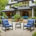 thumbnail image 2 of 3 Piece Patio Furniture Set, Outdoor Wicker Chairs Set of 2, Bistro Set with Thickened Cushions for Porch Backyard Poolside, Blue, 2 of 7