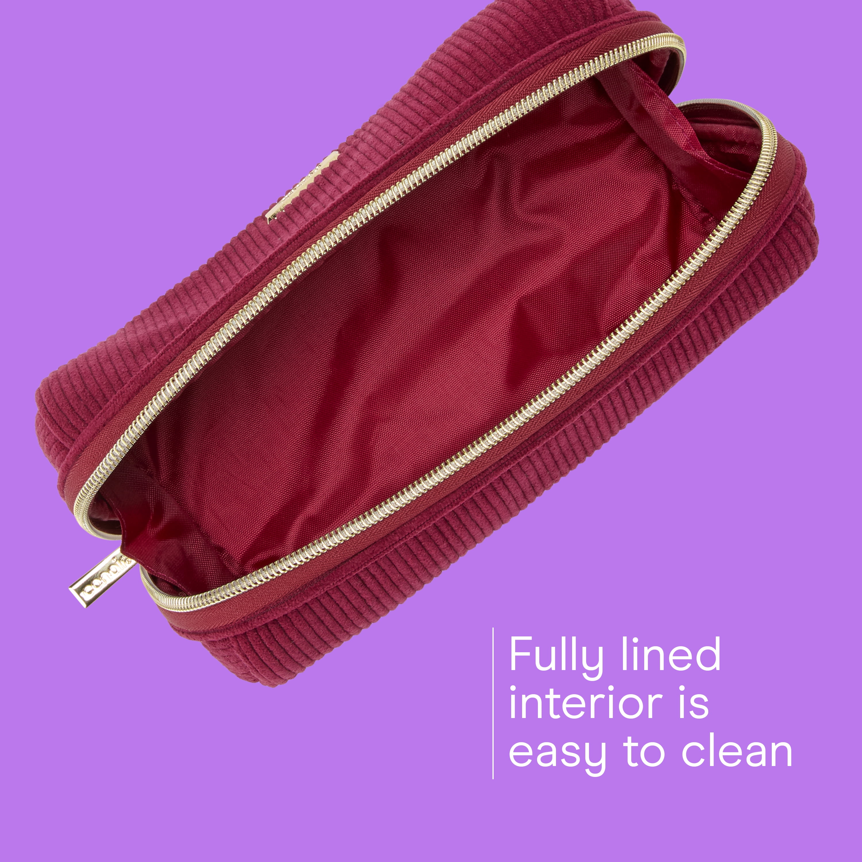 Conair Burgundy Cord Pencil Case, Compact Beauty Organizer with Metal Hardware, 1 Count