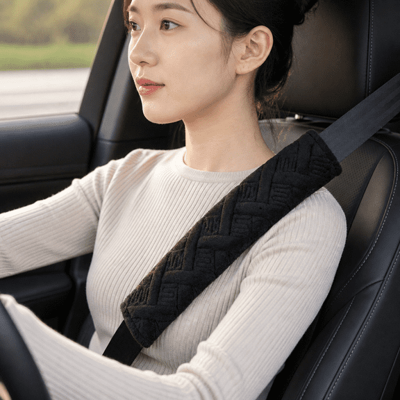 Memory Foam Seat Belt Shoulder Pads, 2-Pack - Universal Comfort Covers to Relieve Pressure for Long Drives, Black Car Accessories
