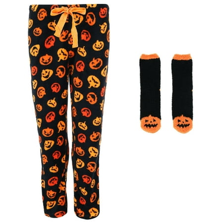 Pillow Talk Halloween Pumpkin Print Lounge Pajama Pant with Socks (Women's)