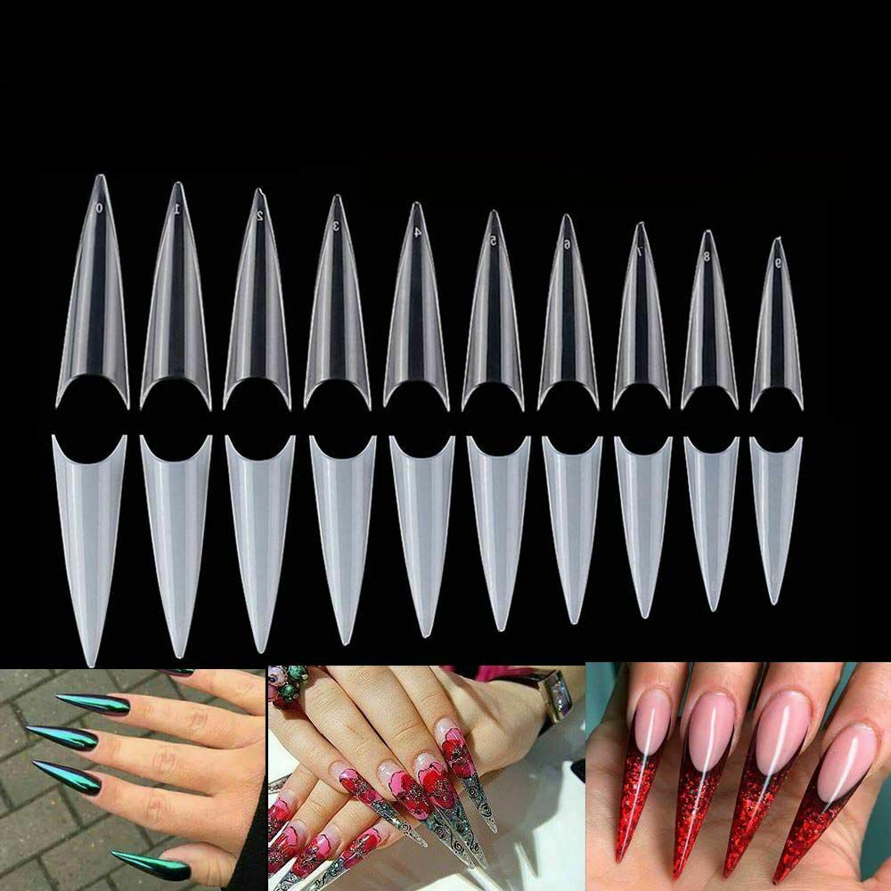 500pcs Stiletto Nail Tips Long Shape Natural Half Cover False Nail Art