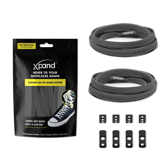 Xpand No Tie Shoelaces System with Elastic Laces - One Size Fits All Adult and Kids Shoes - Gray