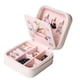 thumbnail image 1 of Mini joyero de viaje rosa, organizador, expositor, pequeño, con espejo portátil, para anillos, pendientes, collares, regalo para niñas y mujeres., 1 of 5