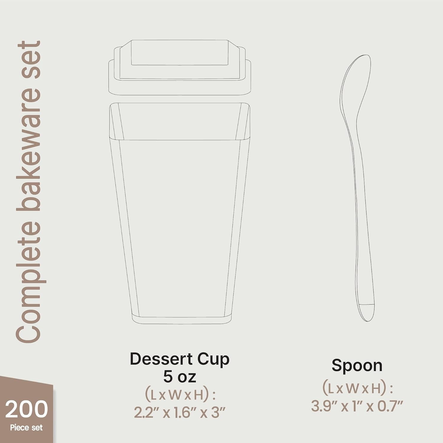 Bakken Plastic Dessert Cups with Lids & Spoons (200 Pack) – Spill-Resistant, Heavy-Duty Parfait & Appetizer Cups for Parties, Catering & Events.