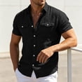 thumbnail image 6 of Men's Button Down Short Sleeve Shirt Casual Cotton Linen Summer Beach Hiking Shirts with Double Work Pocket Size 3XL Black, 6 of 9