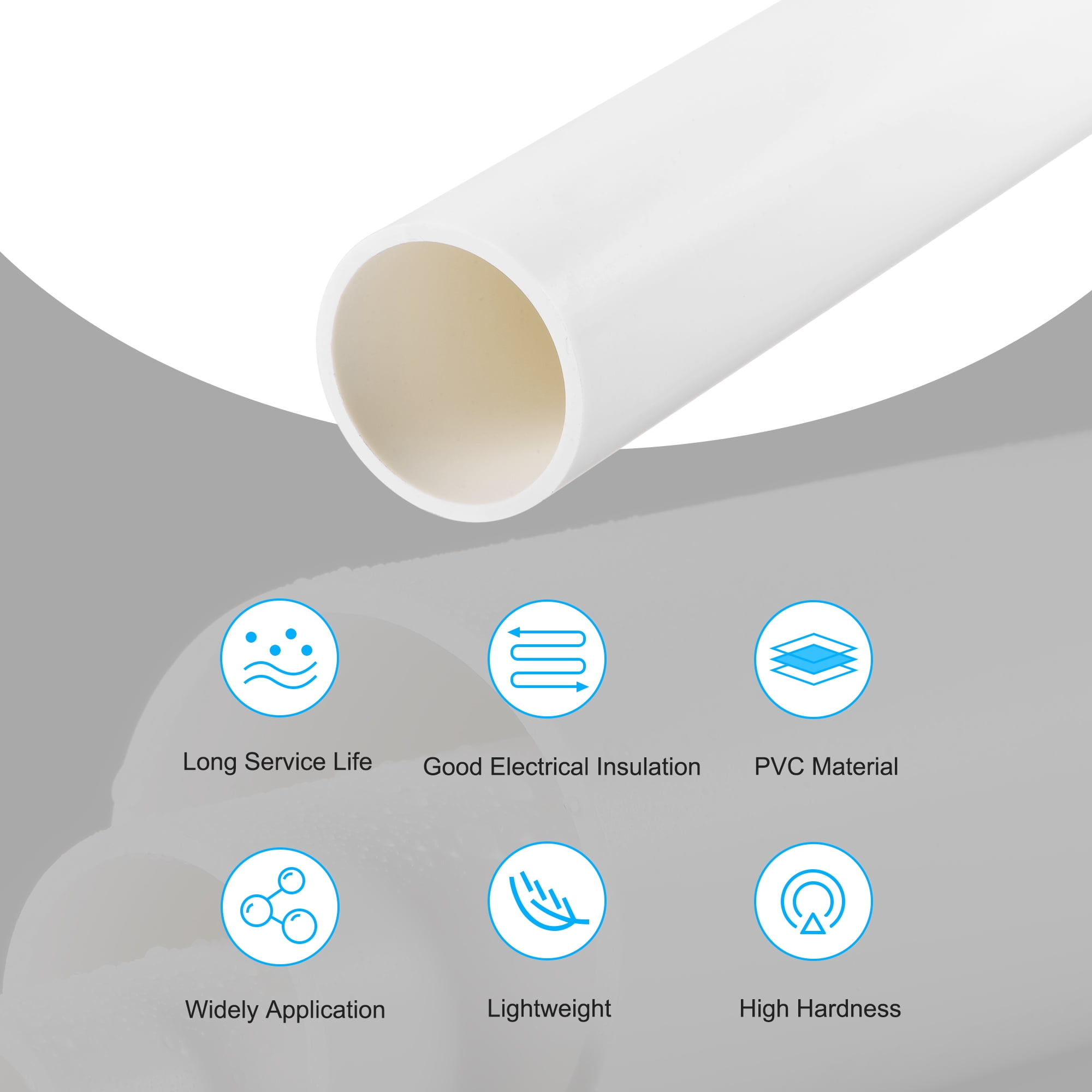 Unique Bargains PVC Rigid Round Pipes High Impact White 1.1 x 1.26"