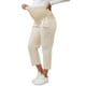thumbnail image 4 of Pantalones de maternidad de algodón para mujer INSPIRE CHIC, con pliegues, sobre la barriga, rectos, con cintura elástica y bolsillo, color beige, 4 of 6