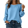 thumbnail image 2 of ClodeEU Women's Crew Neck Long Sleeve Side Button Split Tops,Casual Loose Solid Color Pullover Shirts ,Women's Plus M, 2 of 5