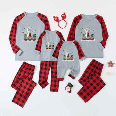 

Family Christmas Pajamas Matching Sets Xmas Elk Reindeer Printed Pjs Plaid Long Sleeve Tops and Pant Holiday Sleepwear