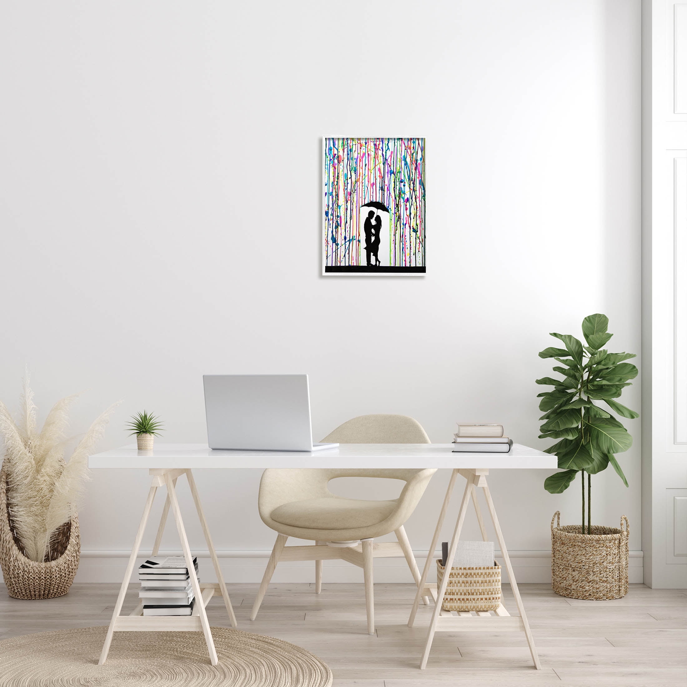 Modern Romantic Rainfall Silhouette Abstract Graphic Art White Framed Art Print Wall Art