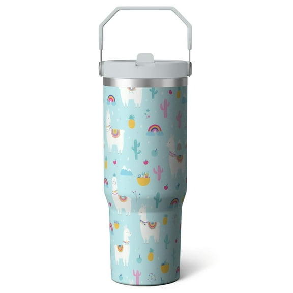 1pc Alpaca 30oz Tumbler with Straw & Handle - Insulated Stainless Steel Cup | Holiday Gift for Man Women (Christmas, Valentine's, Birthday)