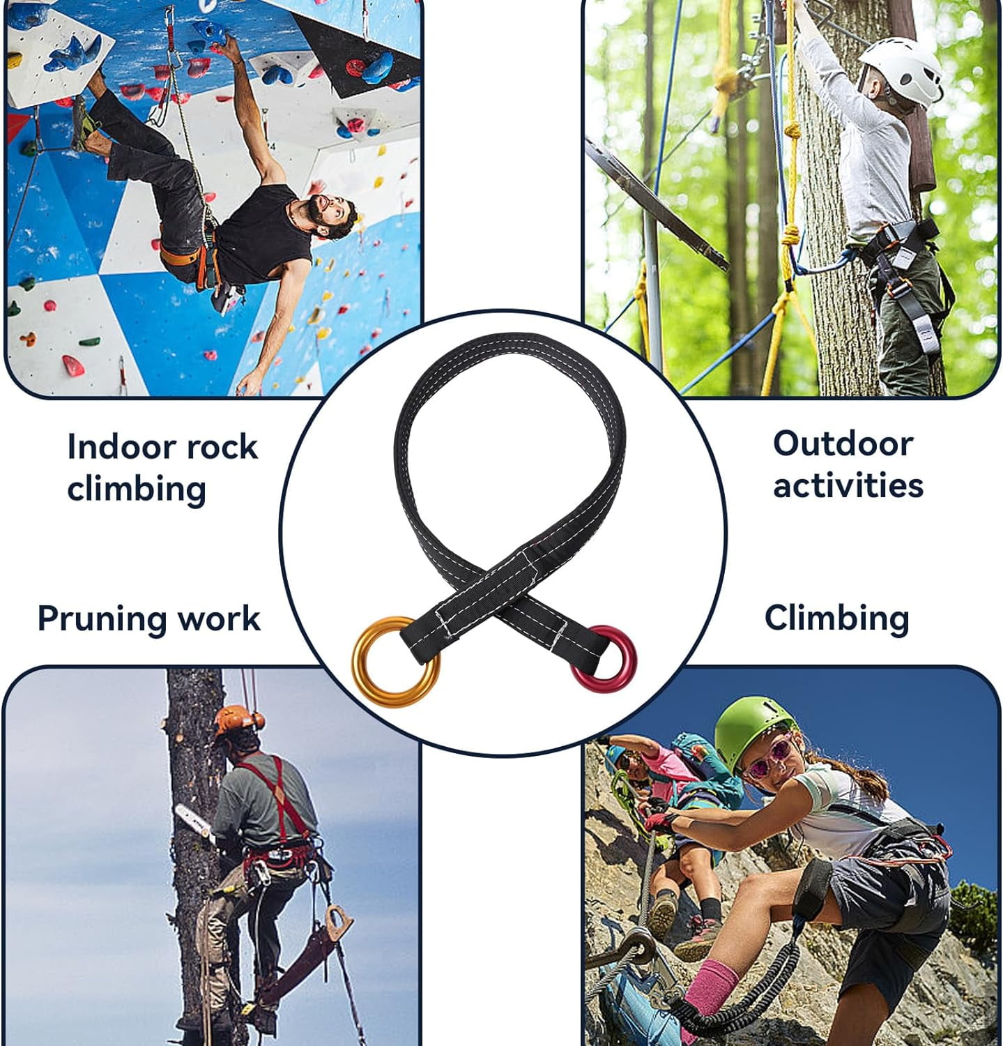 Retrievable Anchor, 90CM Outdoor Climbing Tree Climbing Wire Lanyard Anchor Loop Belt with Two Hanging Rings for Garden Work Tree Arborist Friction Saver Loop Belt Sling Arborist Equipment