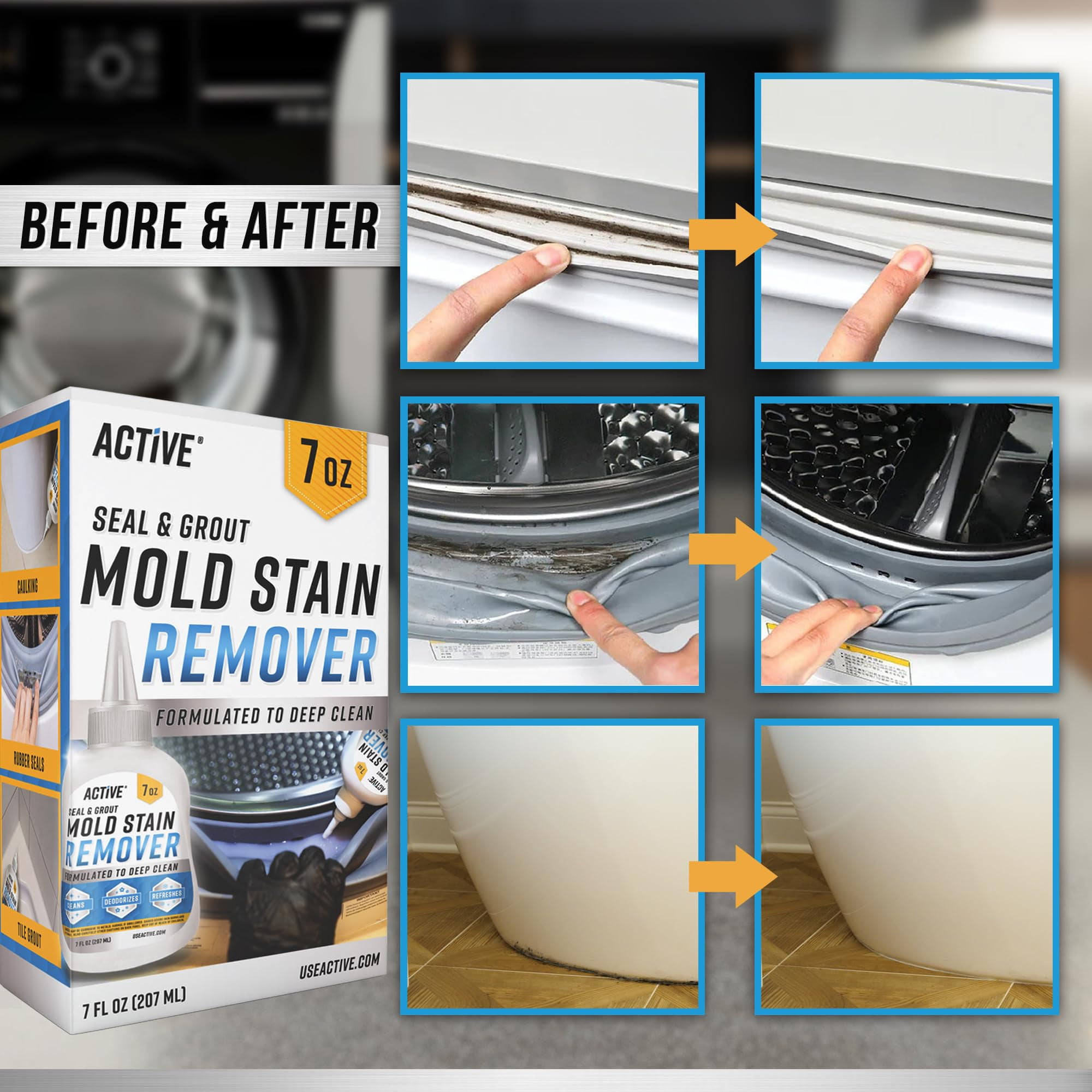 Active Mold Stain Remover Gel, Heavy Duty Solution for Washing Machine Seals and Bathroom Cleaner, 7 fl oz, 1 Count