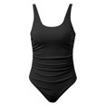 thumbnail image 4 of MIXUE Swim Suits for Women Solid Color Ribbed Ruched Swim Suit Swimwears Beachwear,Black,M, 4 of 5