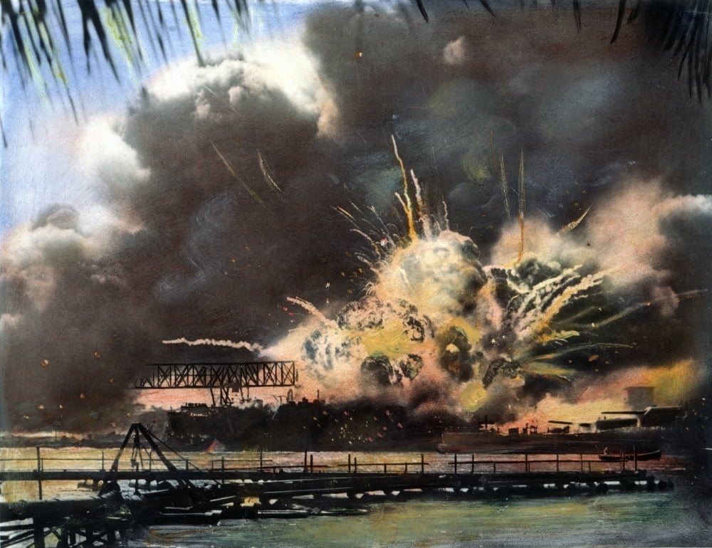 Wwii Pearl Harbor. Nthe Uss Shaw Exploding During The Japanese Attack