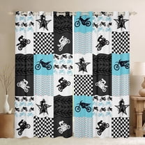 Manfei Modern Motorcycle Print Curtains Pack of 2 (42x84 Each), Checkered Flag Curtains Blackout, Dirt Bike Lover Bedroom Curtains, Curtains and Drapes Room Decor