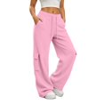 thumbnail image 3 of XIAONU Solid Cargo Wide Leg Pants for Womens Drawstring Waist Flap Side Pockets Sport Trousers, 3 of 9