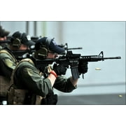 24"x36" Gallery Poster, M4 carbine automatic machine gun rifles live fire exercise