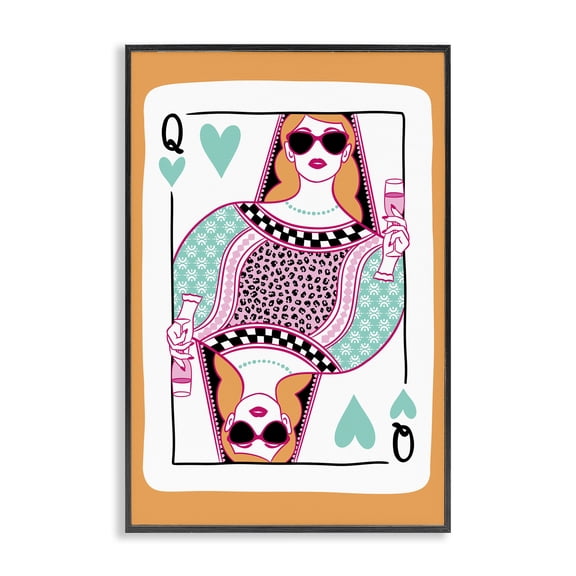 Stupell Industries Mid-Century Queen of Hearts & Drink Black Framed Giclee Art, 12 x 18, by JJ Design House LLC