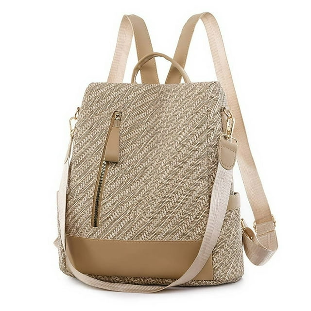 Women Backpack Purse Waterproof Nylon Anti-theft Rucksack Lightweight Shoulder Bag Beige
