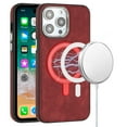 thumbnail image 2 of For Samsung Galaxy S22 5G PU Vegan Leather Chrome Edged Hybrid Hard PC TPU Rubber Compatible with MagSafe Cover ,Xpm Phone Case [ Red ], 2 of 4
