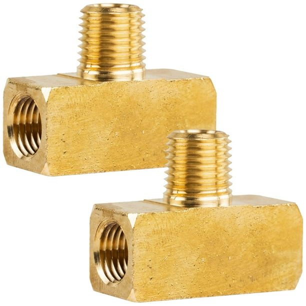 2 Pack Brass Pipe Branch Tee 1 4 Female X 1 4 Male Npt Air Tank Valve Union Walmart Com