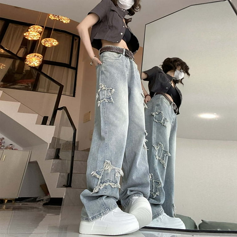 Women's High Waisted Vintage Star Jeans - Embroidered Straight to