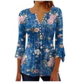 thumbnail image 2 of Blmnix Vintage Women Tops Button Down Peplum Pullover Tee Shirt Henley Elbow-Length Blue Summer Blouses for Women Under $10,S, 2 of 5