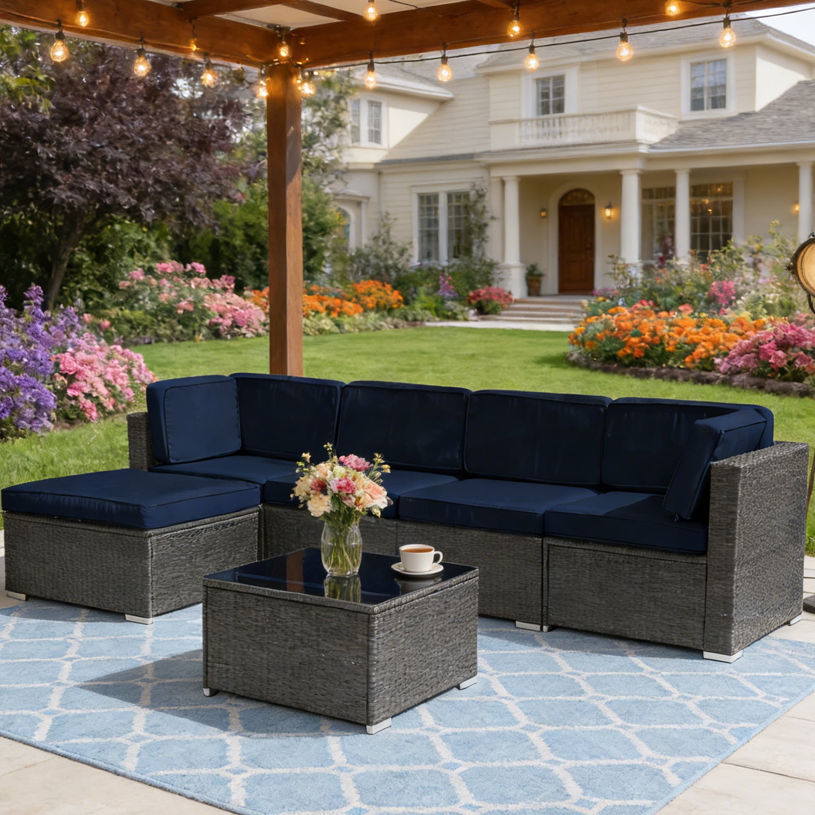 FKS LIFE 11 Pack Outdoor Patio Cushion Covers, Water Resistant Fade Resistant Washable Furniture Slipcovers for Sofa and Chairs,Dark Blue