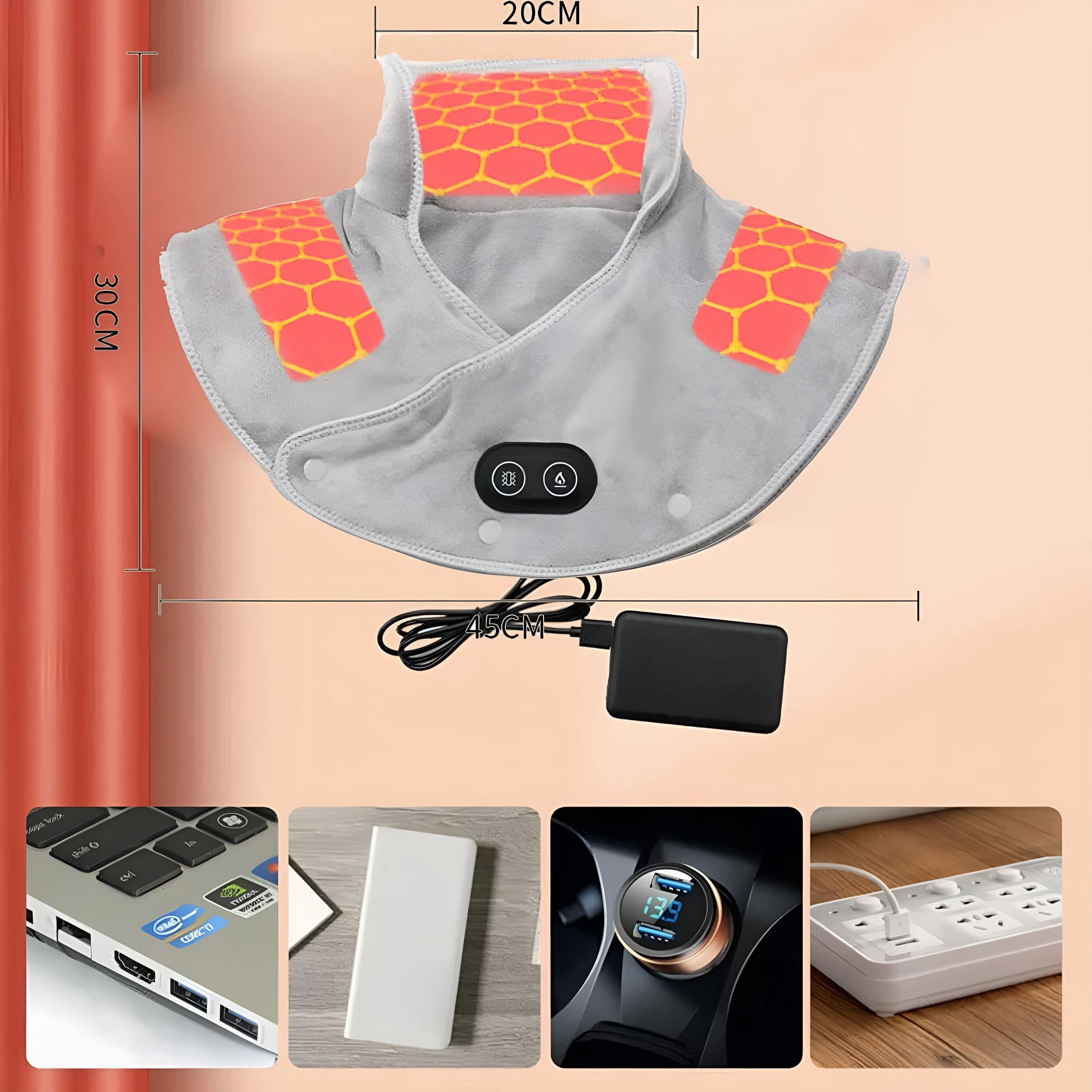 XIRQI Heated Neck and Shoulder Massager with 3 Heat Levels & 3 Massage Modes,Carbon Fiber Fast Heating USB Powered for Office Home Use