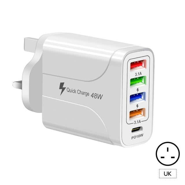 USB Charger Block Phone Charger 5 Ports 48W USB Power Adapter Smart Phone Wall Charger Block Cube Adapter