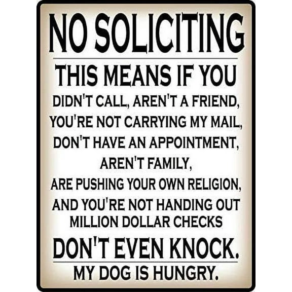 Funny Metal Sign Do Not Knock No Soliciting Warn 12"x8"