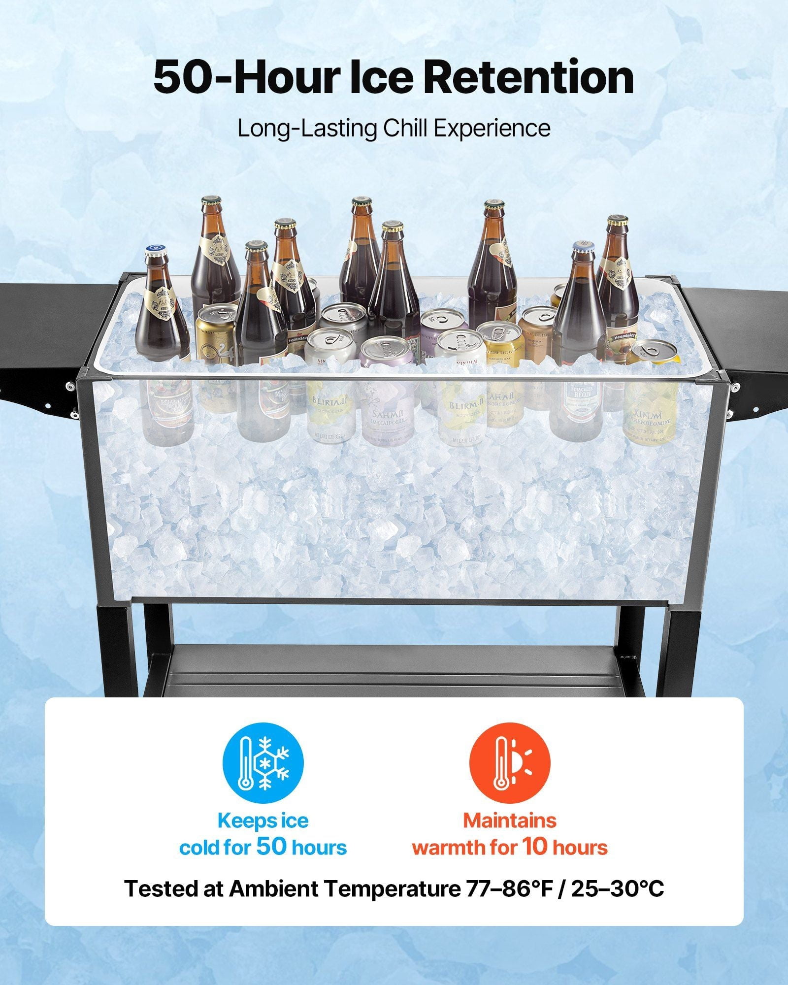 80QT Rolling Ice Chest, Holds up to 50 Bottles/ 110 Cans, Portable Patio Party Bar Drink Cooler Cart with Bottom Shelf & Foldable Side Shelves, Beverage Pool with Swivel Wheels & Bottle Opener