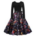 thumbnail image 1 of Vestido de mujer con cuello redondo y estampado de Halloween, manga larga, cintura alta, cinturón con lazo Fridja yut1220, 1 of 9