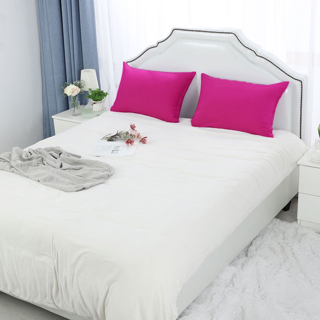 Unique Bargains Pillowcases 2-Piece Egyptian Cotton Pillow Cover Fuchsia Standard