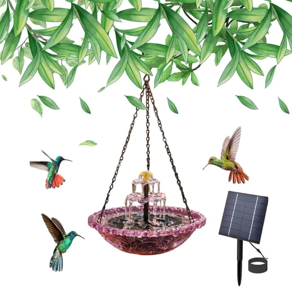 Lullaby Hummingbird Feeders for Outdoors with Solar Fountain, Double layer Hummingbird Bath & Feeder, Hanging Glass Birdbath Bowl for Garden Backyard Patio Lawn