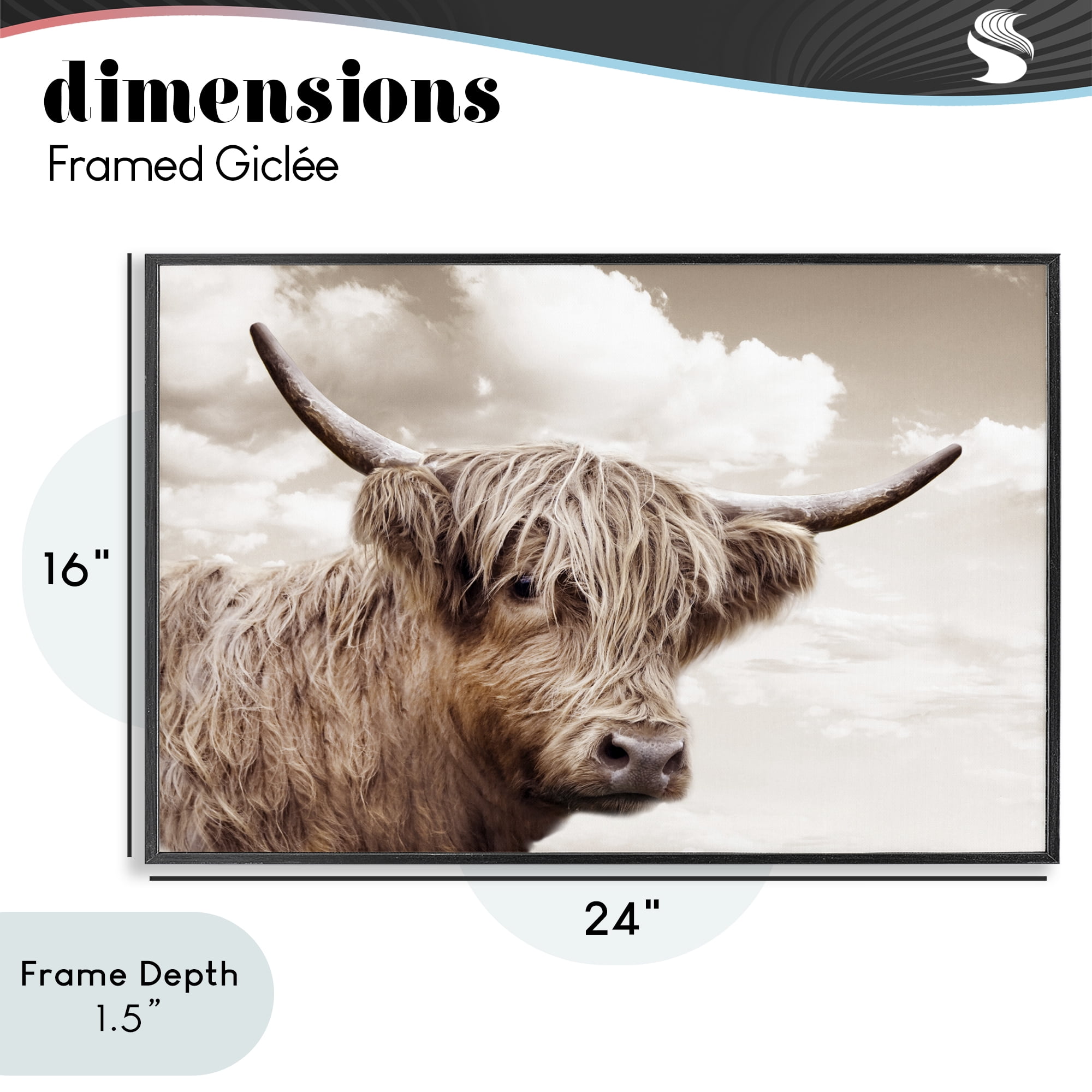 Stupell Industries Shaggy Highland Cow & Clouds Black Framed Giclee Art, design by CAD Designs