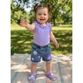 thumbnail image 4 of BemeyourBBs Toddler Baby Girl Summer Clothes Little Girl Denim Outfit Casual Ruffled Trim Sleeveless Ribbed Tank Tops and 3D Flower Embroidered Jeans Denim Shorts 2 Pcs Set, 4 of 9