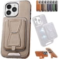 thumbnail image 1 of Symmetry Funda de cuero de lujo para teléfono con cinta magnética extraíble, funda de cuero para teléfono con tarjetero, funda de carga magnética inalámbrica para iPhone 15 14 13 12 Pro Max (gris, par, 1 of 6