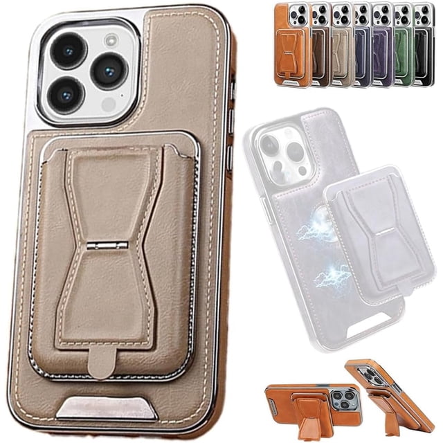 Symmetry Funda de cuero de lujo para teléfono con cinta magnética extraíble, funda de cuero para teléfono con tarjetero, funda de carga magnética inalámbrica para iPhone 15 14 13 12 Pro Max (gris, par