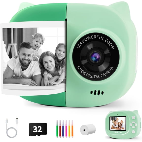 Instant Print Camera for Kids, Children Portable Photo Printer for Birthday Gifts, Kids Toys, 2.4 Inch Screen Kid Digital Camera for Girls Boys Age 3 4 5 6 7 8 9 10(Green)