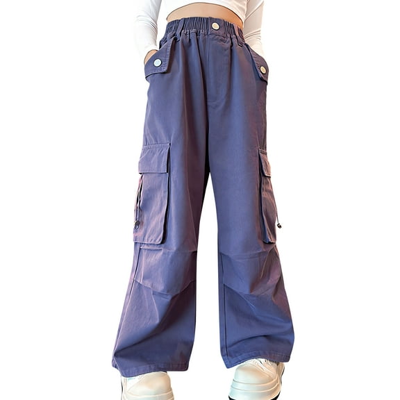 Happy Cherry Kids Cargo Trousers Girls Baggy Trousers Multi Pockets Pants Loose Y2K Hip Hop Pants Wide Leg 9-10 Years