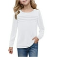 thumbnail image 3 of HVOBTTY Toddler Long Sleeved Fashion Pullover T Shirt, Girl's Fall and Winter Tops, Girls Casual Soft Comfortable Round Neck Pleated Front Blouse White, 11-12 Years, 3 of 5