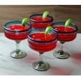 thumbnail image 3 of Dos Suenos Mexican Hand Blown Glass Set of 4 Hand Blown Margarita Glasses with Aqua Spiral Design, 3 of 6