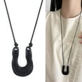 thumbnail image 2 of Long Leather Rope Necklace with U Pendant Two-Tone Alloy Charm for Stacked Jewelry Looks, 2 of 8