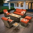 thumbnail image 3 of Ovios 7 Piece Outdoor Patio Furniture Set All-Weather Wicker Rattan Conversation Set with High Back Swivel Chairs & Propane Fire Pit Table, Orange Red, 3 of 12
