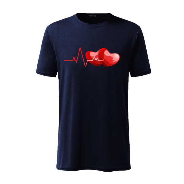 Hombres manga corta casual electrocardiograma amor impresión cuello redondo pulóver camiseta blusa Pompotops oipoqjl4321