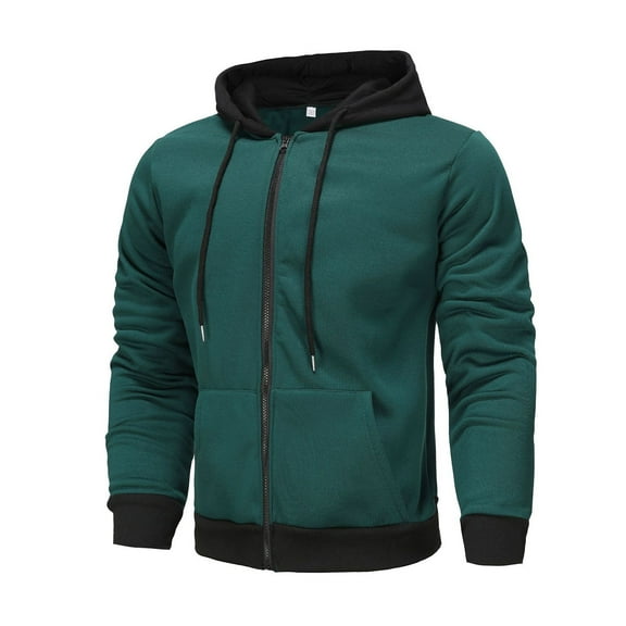 ZCFZJW Mens Lightweight Hoodie Tops Trendy Color Patchwork Long Sleeve Casual Drawstring Hooded Pullover Sweatshirts Loose Regular Fit Cotton Outwear Coat with Pockets Green S