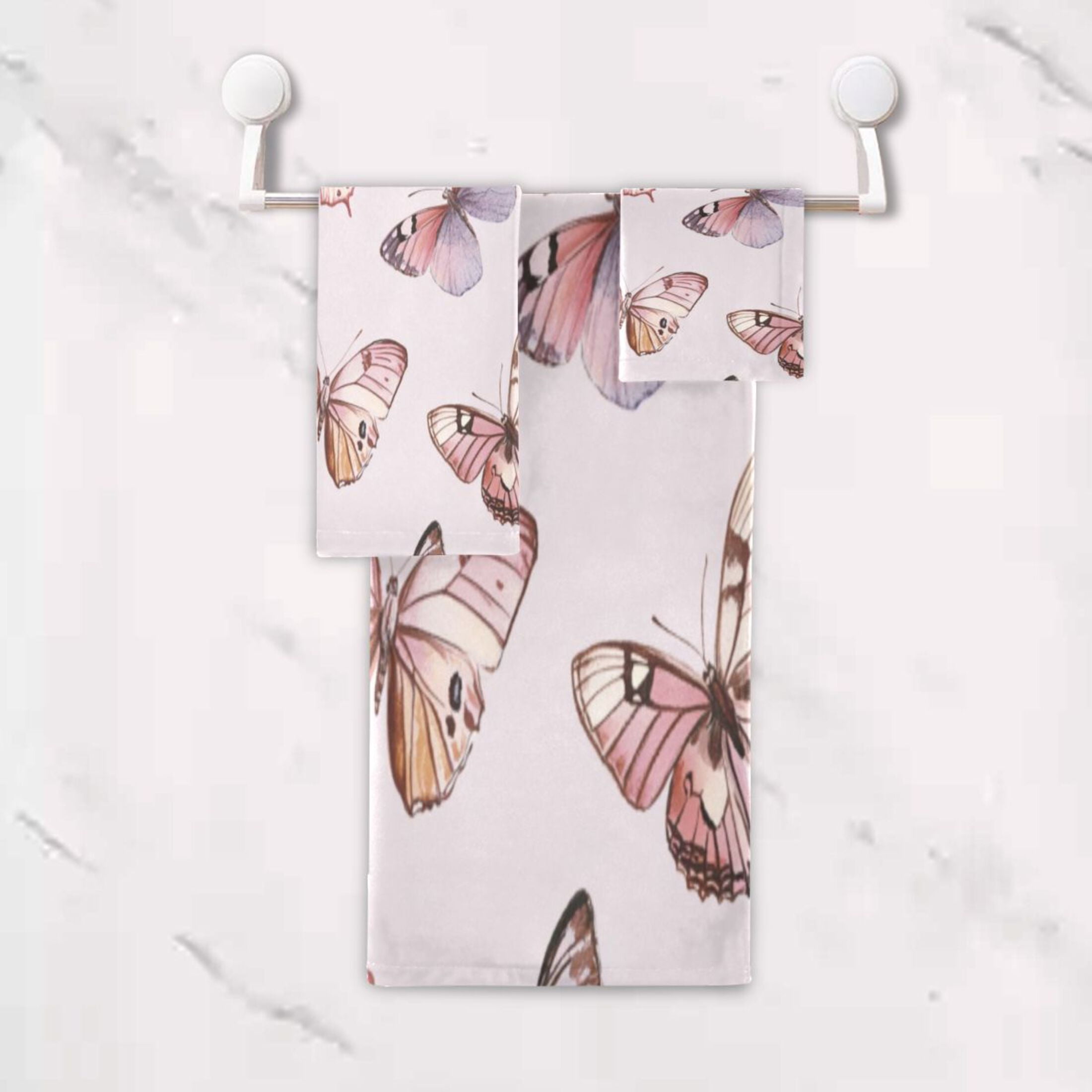 Three-Piece Towel Set Face Towel Towel Set Hand Towel Bath Towel Cotton Bath Towels Bath Towel Sets Hand Bath Towels Pretty Pink Butterfly