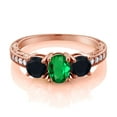 thumbnail image 2 of Gem Stone King 1.67 Ct Oval Green Nano Emerald Black Onyx 18K Rose Gold Plated Silver Moissanite Ring (Size 5), 2 of 4
